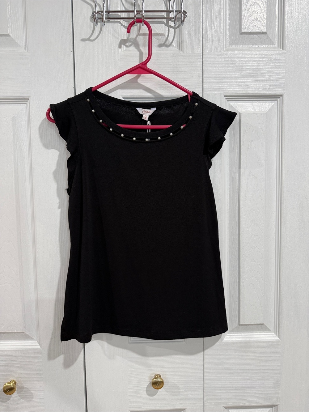 Candie's Black Beaded Neck Tank with Flutter Sleeves